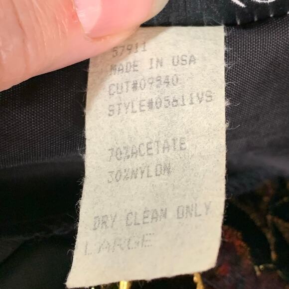 Vintage Size L Velvet Floral Print Crop Jacket Puff Sleeve Gold Etched - Picture 11 of 11